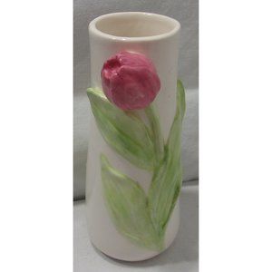 Beautiful RUSS 3-D Like Planter / Vase Bud with Raised Tulips, Stems and Leaves